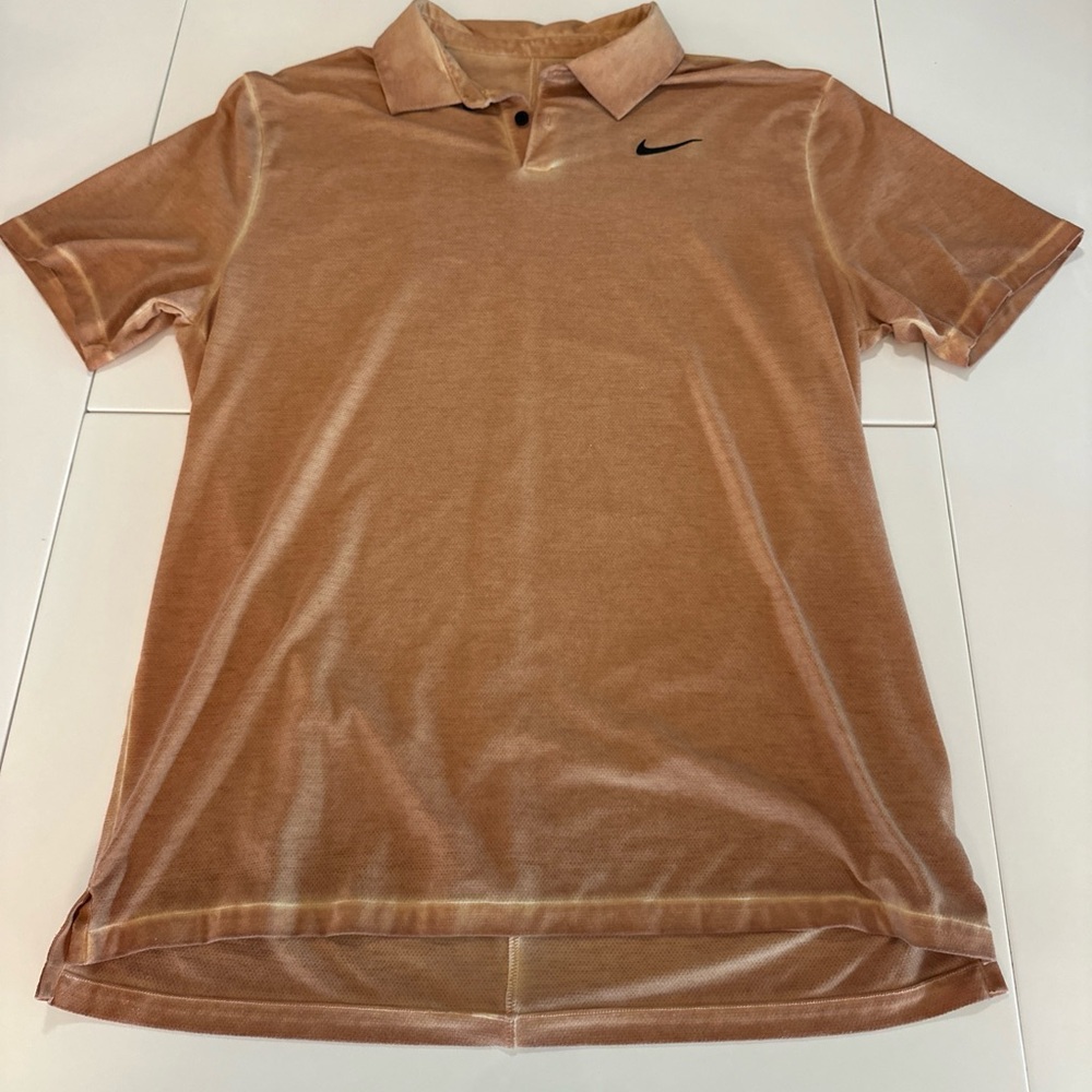 Nike Golf Polo Shirt Mens Medium Orange Dri-Fit Collared Pull Over Short Sleeve